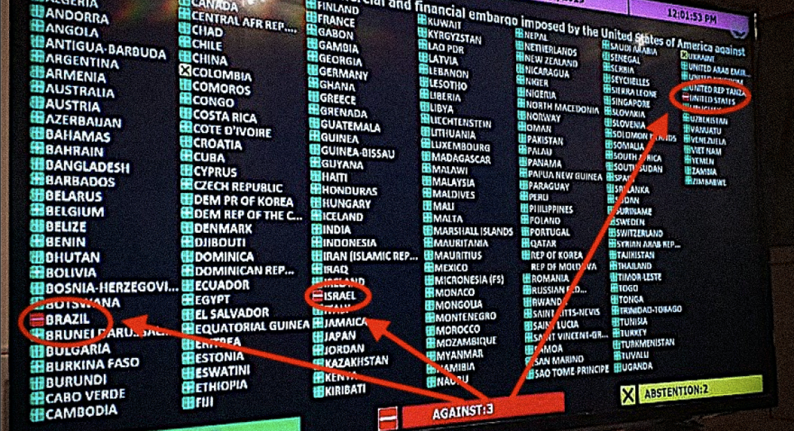 Brasil rompe tradição e vota com EUA e Israel pela manutenção do bloqueio contra Cuba.