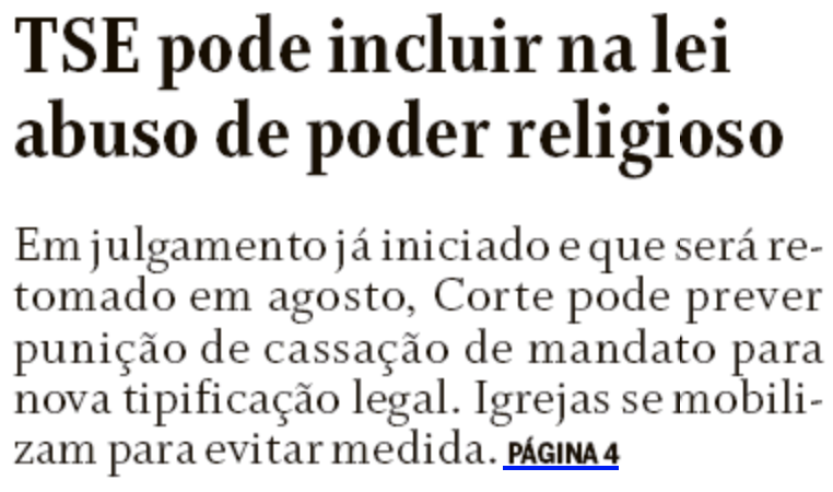 TSE pode incluir na lei abuso de poder religioso