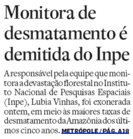 Monitora de desmatamento é demitida do Inpe