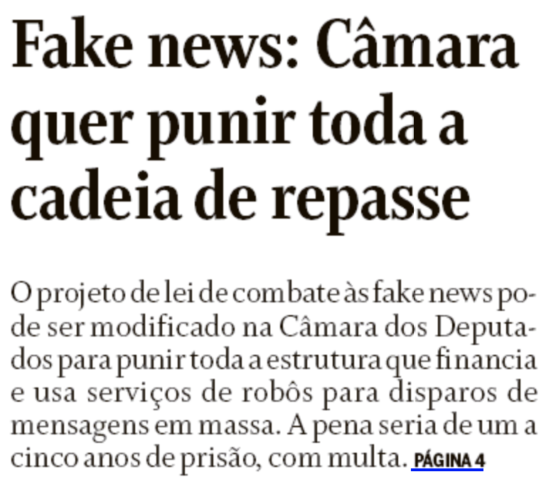 Fake News: Câmara quer punir toda cadeia de repasse