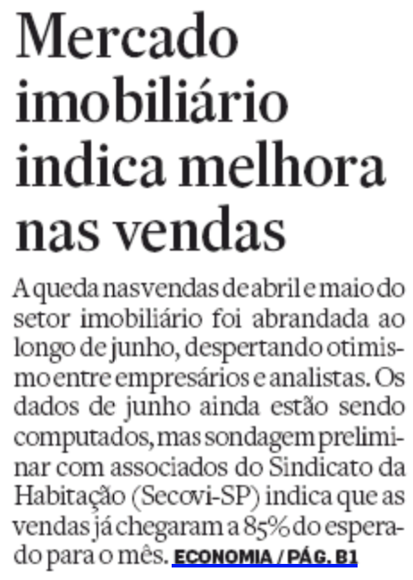 Mercado imobiliário indica melhora nas vendas