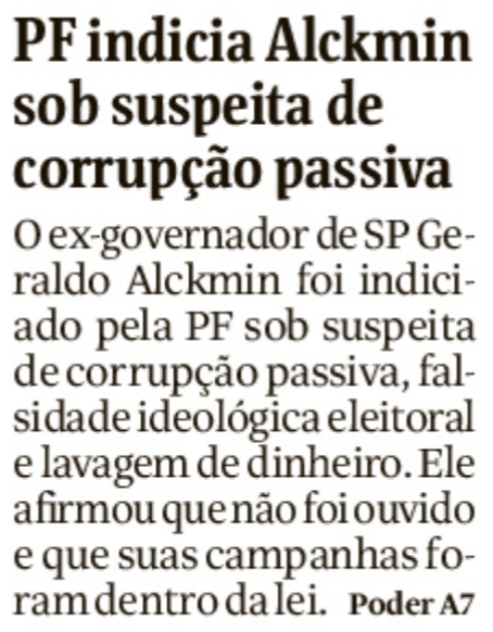 PF indicia Alckmin sob suspeita de corrupção