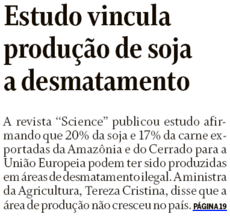 Estudo vincula produção de soja a desmatamento
