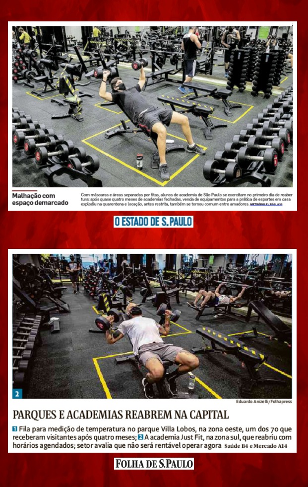 São Paulo tem centenas e centenas de academias de ginástica. Mas os fotógrafos da Folha (Eduardo Anizeli) e o do Estadão (Daniel Teixeira) foram na mesma academia para fotografar um homem fazendo o mesmo exercício.