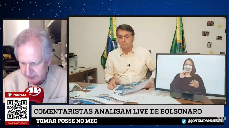 A live semanal do presidente Bolsonaro, agora tem a participação online de três amigos e defensores dele: Augusto Nunes, Guilherme Fiuza e "Zé Maria". Os três estão tão entusiasmados com o rumo do Brasil, que deixam a saudosa velhinha de Taubaté no chinelo. No final, todos os três dão nota 10 pro presidente.